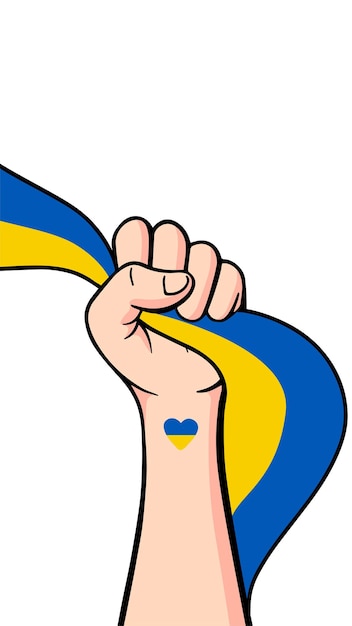 Sauvez l'Ukraine manifestation Stop War affiche de protestation pacifique Bras humain poing avec drapeau ukrainien