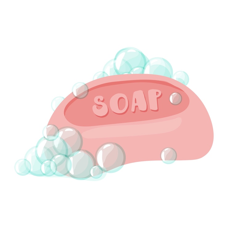 Vecteur savon avec mousse détergent pour l'hygiène personnelle soins de la peau graphiques vectoriels sur fond blanc