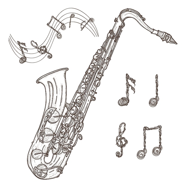 Vecteur saxophone et notes de musique