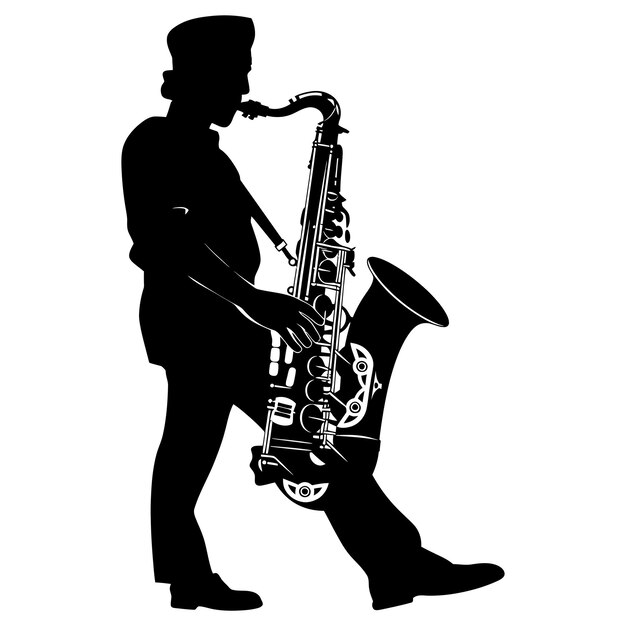 Vecteur saxophoniste de silhouette dans la couleur noire seulement