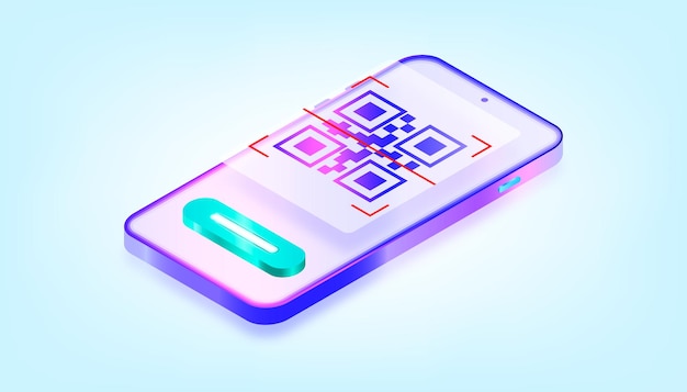 Scanner de code qr d'application mobile en ligne. Illustration de dégradé 3D.