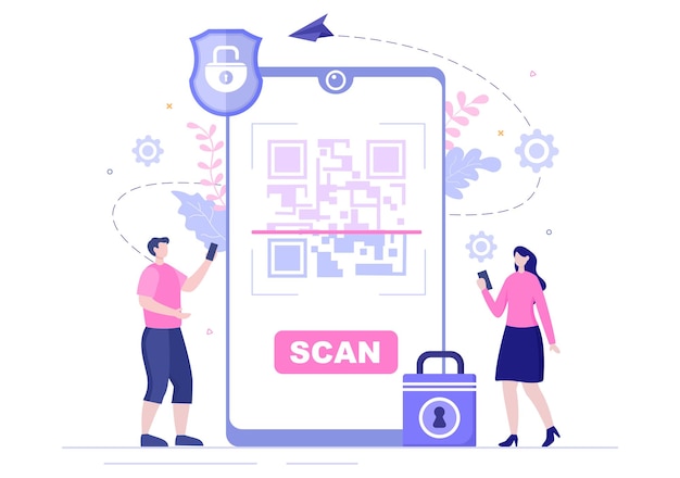 Scanner De Code Qr Pour Le Paiement En Ligne, Le Paiement électronique Et Le Transfert D'argent Sur Smartphone Avec Application En Main. Illustration Vectorielle De Fond