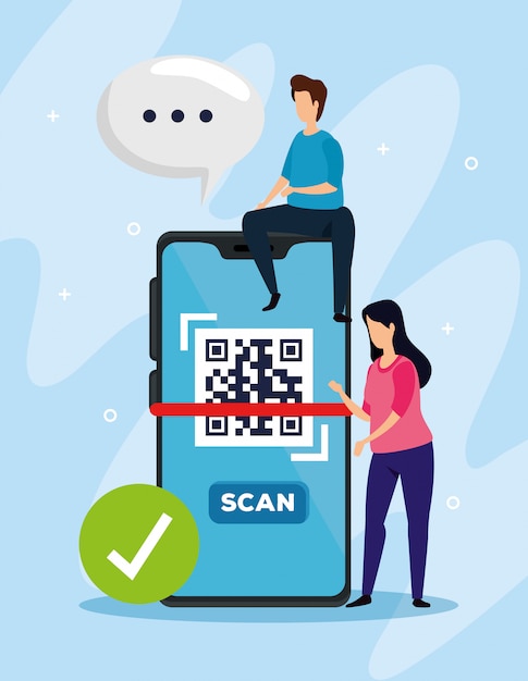 Scannez Le Code Qr Avec Smartphone Et Couple D'affaires