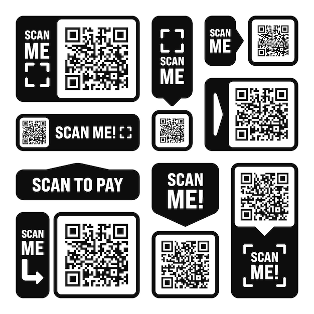 Vecteur scannez-moi qr code autocollant paiement en ligne offre spéciale vente autocollants achat étiquette de remise ou