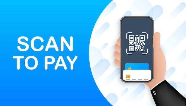 Scannez pour payer. Smartphone pour scanner le code QR sur papier pour les détails, la technologie et le concept d'entreprise