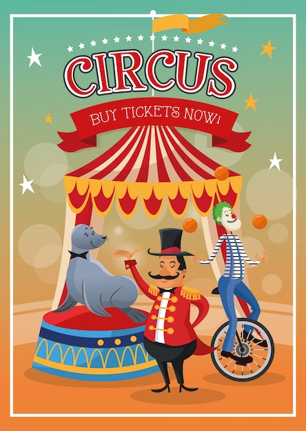 Sceller l&#39;icône de dessin animé clown et présentateur