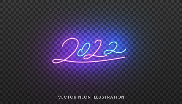 Scénario néon 2022. Signe coloré lumineux pour le nouvel an 2022.