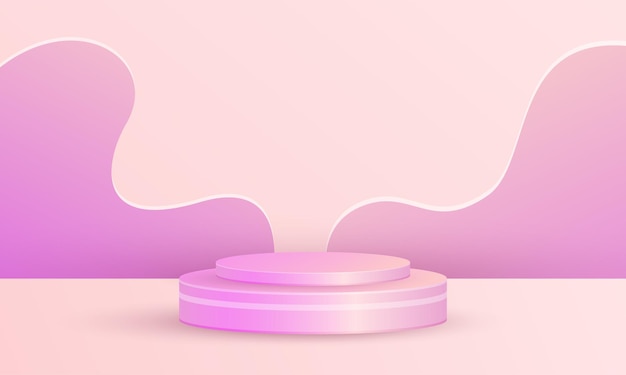 Scène 3D minimale affichage du produit cercle podium vague fond couleur rose