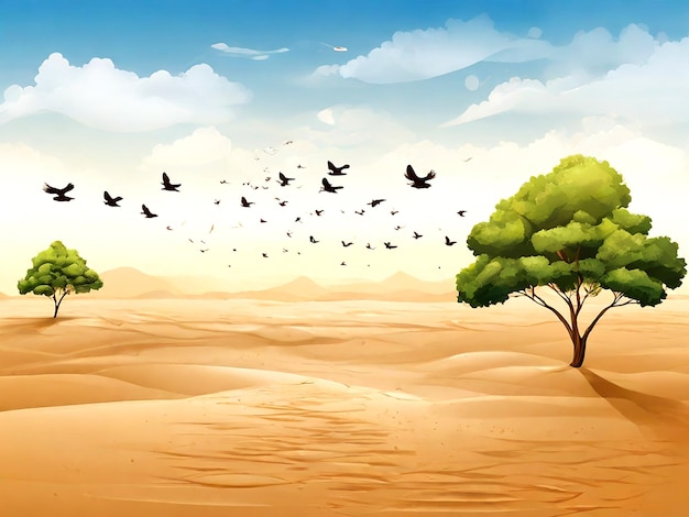 scène d'arrière-plan isolée avec des oiseaux volant au-dessus du vecteur de champ de sable