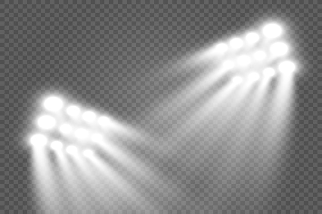 Scène blanche avec des projecteurs. Illustration vectorielle.