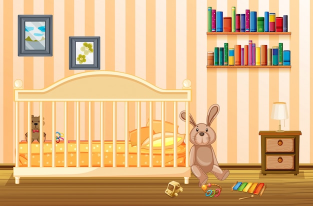 Scène De Chambre à Coucher Avec Des Articles De Babycot Et D'enfant