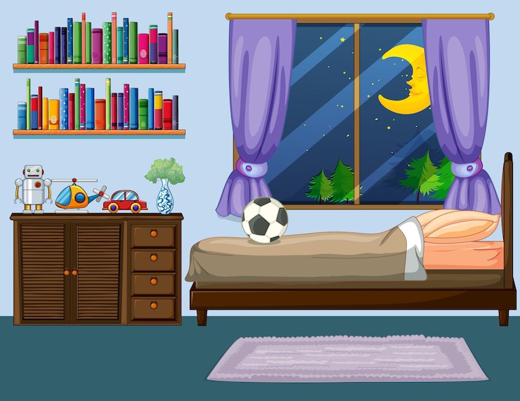 Vecteur scène de chambre avec des meubles en bois