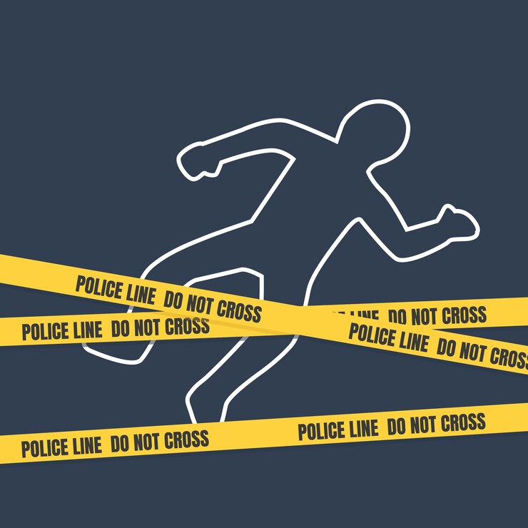 Scène de crime avec contour du corps.