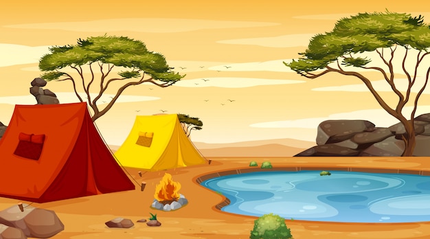 Scène avec deux tentes au camping