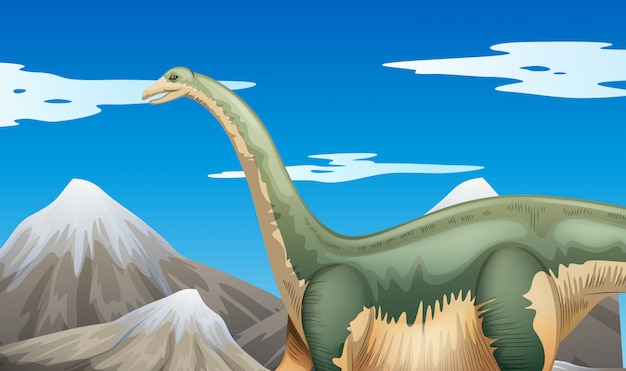 Vecteur scène avec dinosaure et montagnes