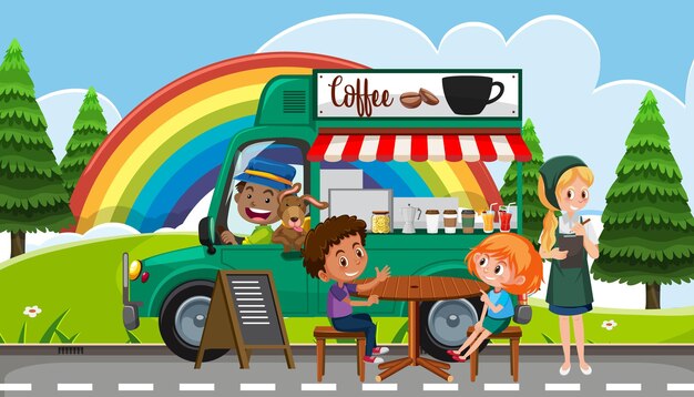 Scène Extérieure Avec Food Truck Café