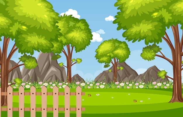 Vecteur scène de fond avec des arbres dans le parc