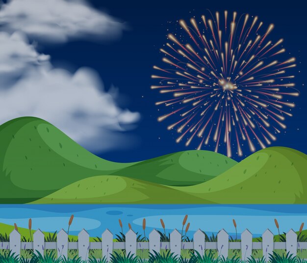Scène de fond avec feu d'artifice dans le ciel