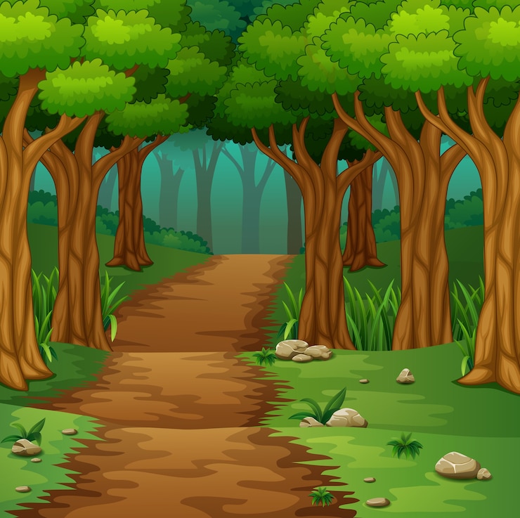 Vecteur scène de la forêt avec chemin de terre