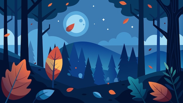 Vecteur une scène de forêt tranquille avec seulement le bruit des feuilles bruyantes et des voix discrètes au clair de lune