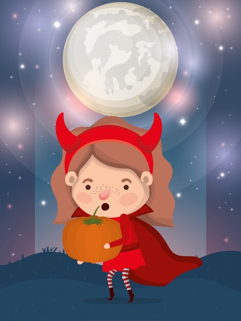 Scène D'halloween Avec Le Diable En Costume Fille