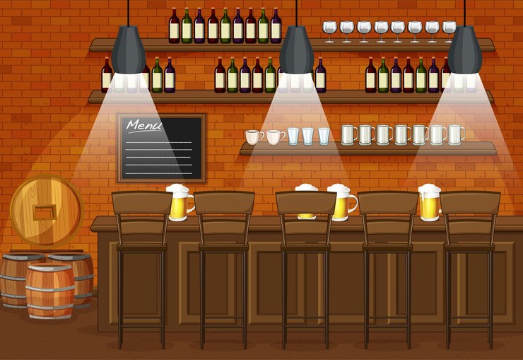 Vecteur scène d'illustration pub et restaurant