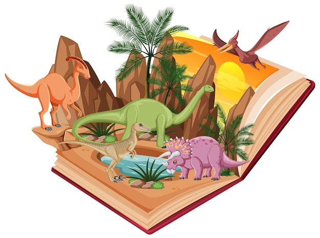 Scène De Livre Avec De Nombreux Dinosaures