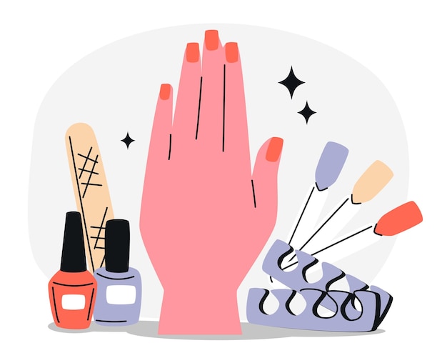 Scène de manucure avec du vernis à ongles et des outils de beauté
