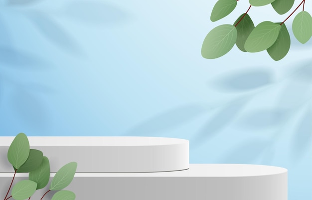 Scène minimale abstraite avec des formes géométriques podium cylindrique sur fond bleu