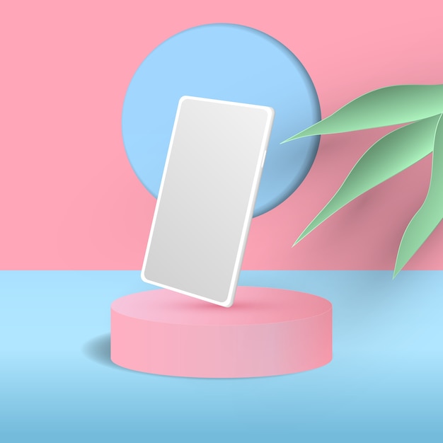 Scène Minimale Avec Podium à Cylindre Et Téléphone. Illustration 3d.