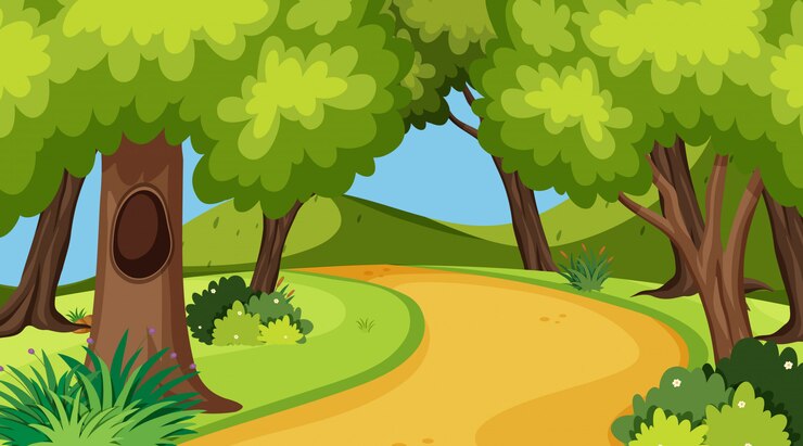 Vecteur scène de la nature avec la route dans les bois