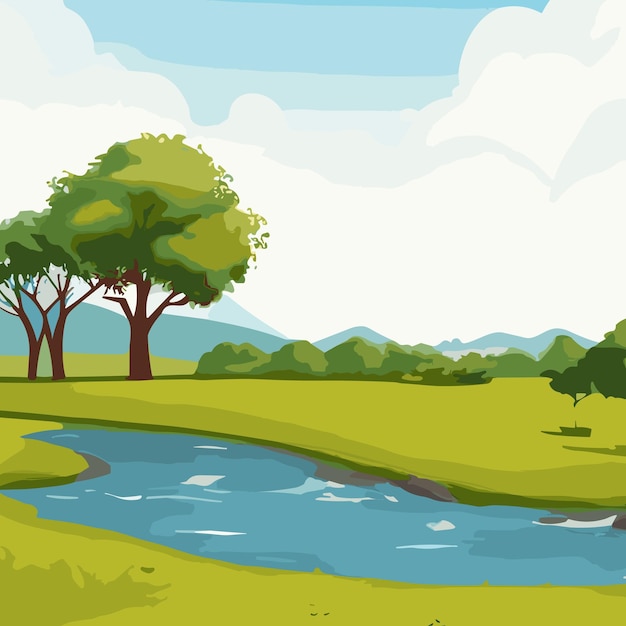 Scène De Nature Vectorielle Avec Beaucoup D'arbres Et De Lac