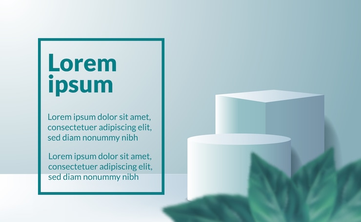 Vecteur scène de podium de piédestal d'affichage de produit de cube et de cylindre de minimalisme moderne avec des feuilles et une couleur pastel douce.