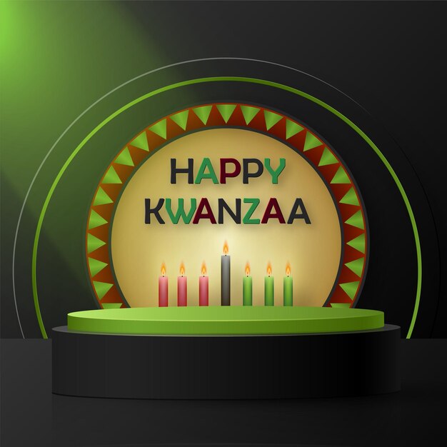 Scène De Podium Ronde 3d Pour Carte Happy Kwanzaa Avec Des Symboles Agréables Et Créatifs Sur Fond De Couleur