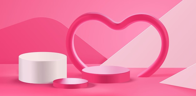 Scène de podium de la Saint-Valentin et présentation d'affichage de produit 3D en forme de coeur