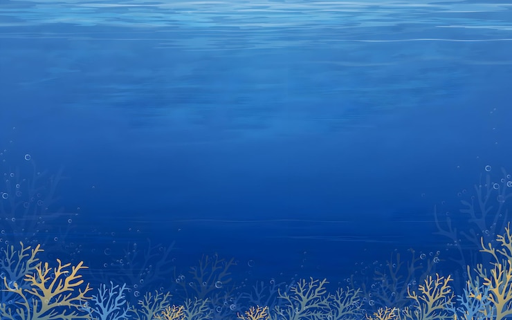 Vecteur scène sous-marine sereine avec des récifs coralliens et des bulles