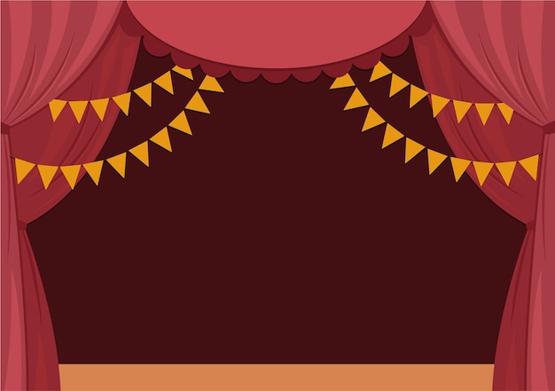 Vecteur scène de théâtre ou de cirque de vecteur avec des drapeaux de rideaux rouges et place pour le texte fond de scène de concert décoration de salle plate événement de vacances ou présentation de spectacle de divertissement ou conception de cartexa