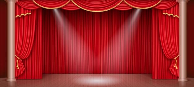Une scène de théâtre de luxe avec un rideau rouge orné d'or