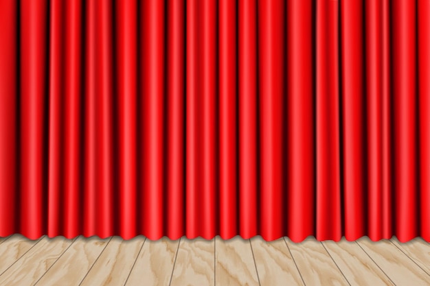 Scène De Théâtre Avec Plancher En Bois Et Rideaux Rouges Backstage Illustration Vectorielle 3d Réaliste