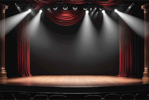Vecteur scène vide avec rideaux rougesscène dans le théâtre rougescène vide avec rideaux rouges