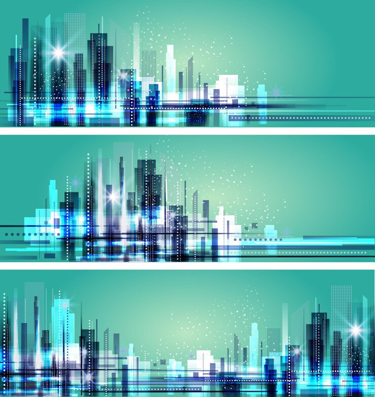Vecteur scène de ville abstraite sur la conception de vecteur de paysage urbain de nuit