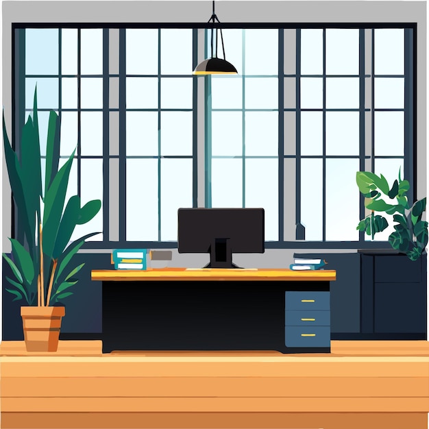 Des scènes de bureau vides avec un espace de travail et une illustration vectorielle du bureau de travail