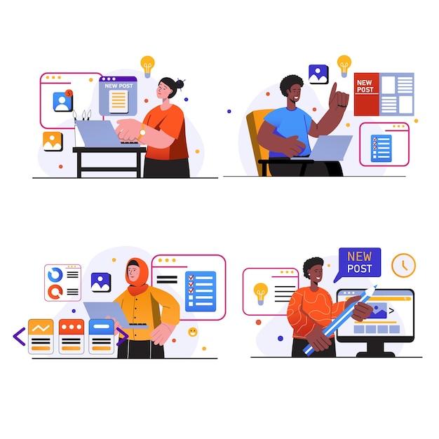 Les scènes de concept du gestionnaire de contenu définissent les personnes créant de nouveaux textes et publient des graphiques et des images