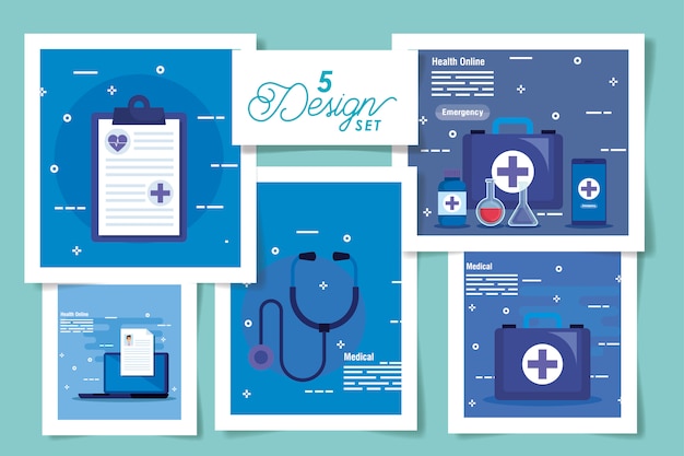 Vecteur scénographie de la médecine en ligne et des icônes