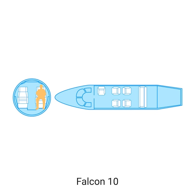 Vecteur schéma de l'avion falcon 10 civil aircraft guide