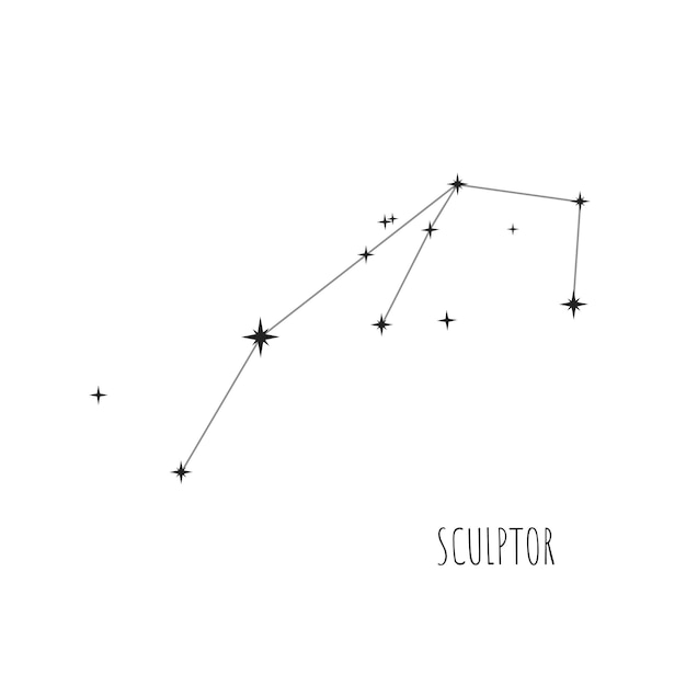 Schéma de Constellation Sculptor Doodle croquis icône linéaire de l'ensemble des 88 constellations