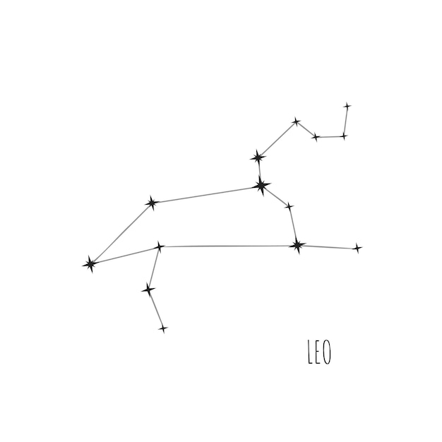 Schéma De Constellation Simple Leo, Doodle, Ensemble Dessiné D'icônes Linéaires De Toutes Les 88 Constellations