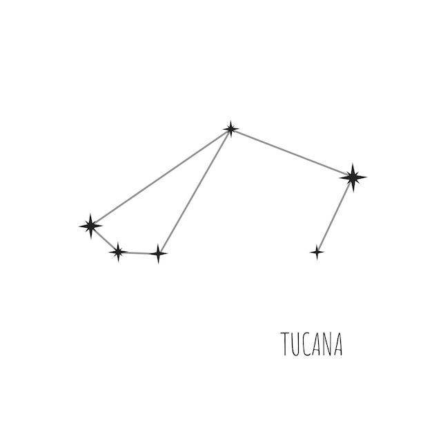 Schéma de Constellation Tucana Doodle croquis icône linéaire de l'ensemble des 88 constellations