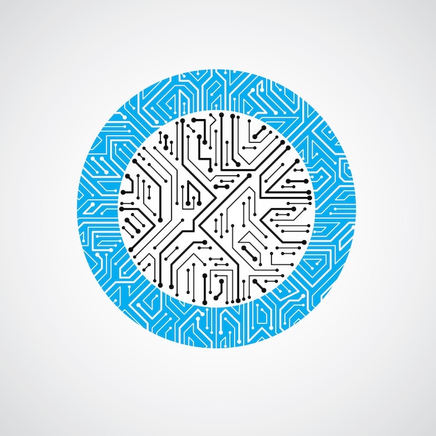 Schéma cybernétique futuriste, illustration bleue vectorielle de la carte mère. Élément circulaire avec texture de circuit imprimé.