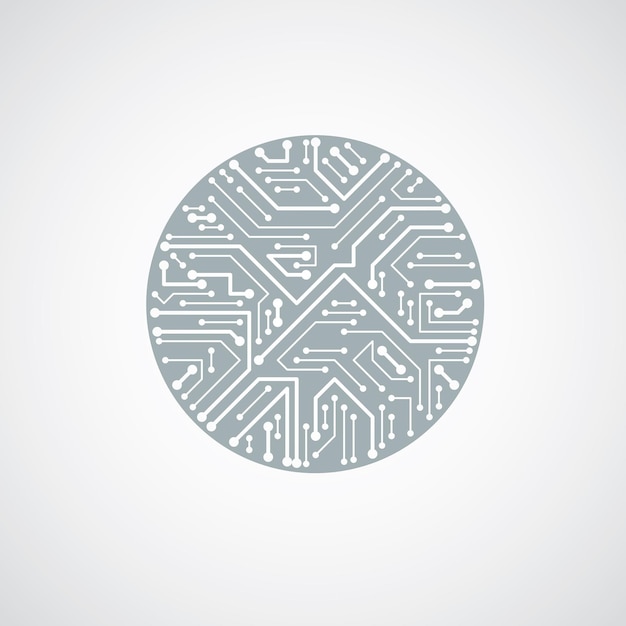 Schéma cybernétique futuriste, illustration vectorielle en noir et blanc de la carte mère. Élément circulaire avec texture de circuit imprimé.
